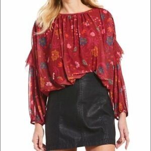 Free People Wild Flower Honey Mesh Long Sleeve Top